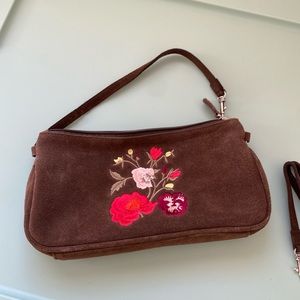 Wristlet brown suede embroidered bag like new Perfect for Fall